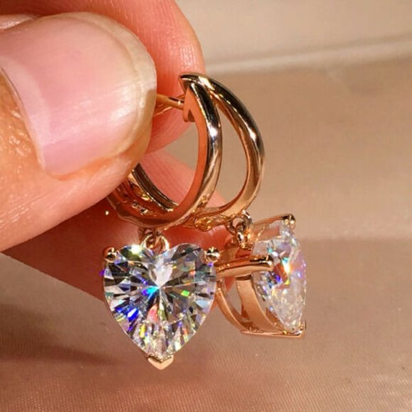 Jewelry - 18k Rose Gold Diamond Heart Hoop Earrings